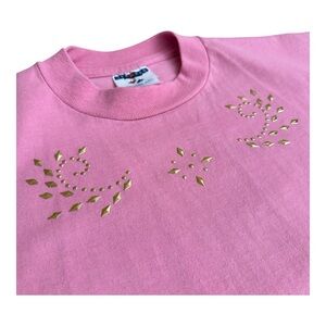 Jerzees Bubblegum Pink T-Shirt with Unique Gold Toned Embellishments Size Medium